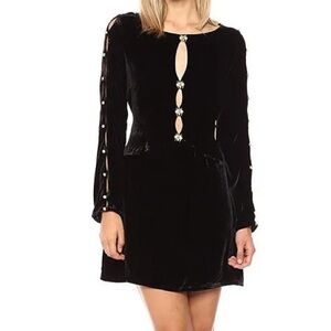 NEW For Love and Lemons Beatrix Velvet Long Sleeve Mini Dress In Black Size M